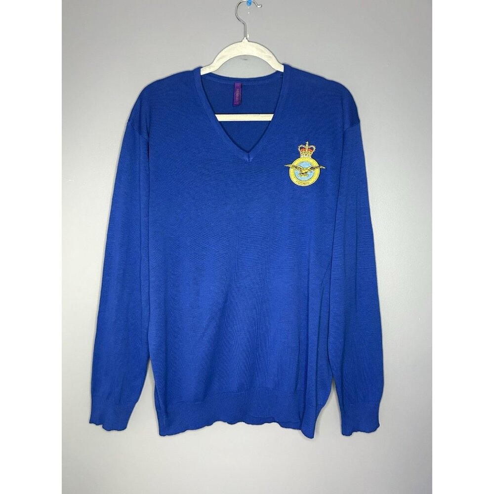 RAF British Royal Air Force Jumper Sweater Mens L Women XL Crest Patch Old Money